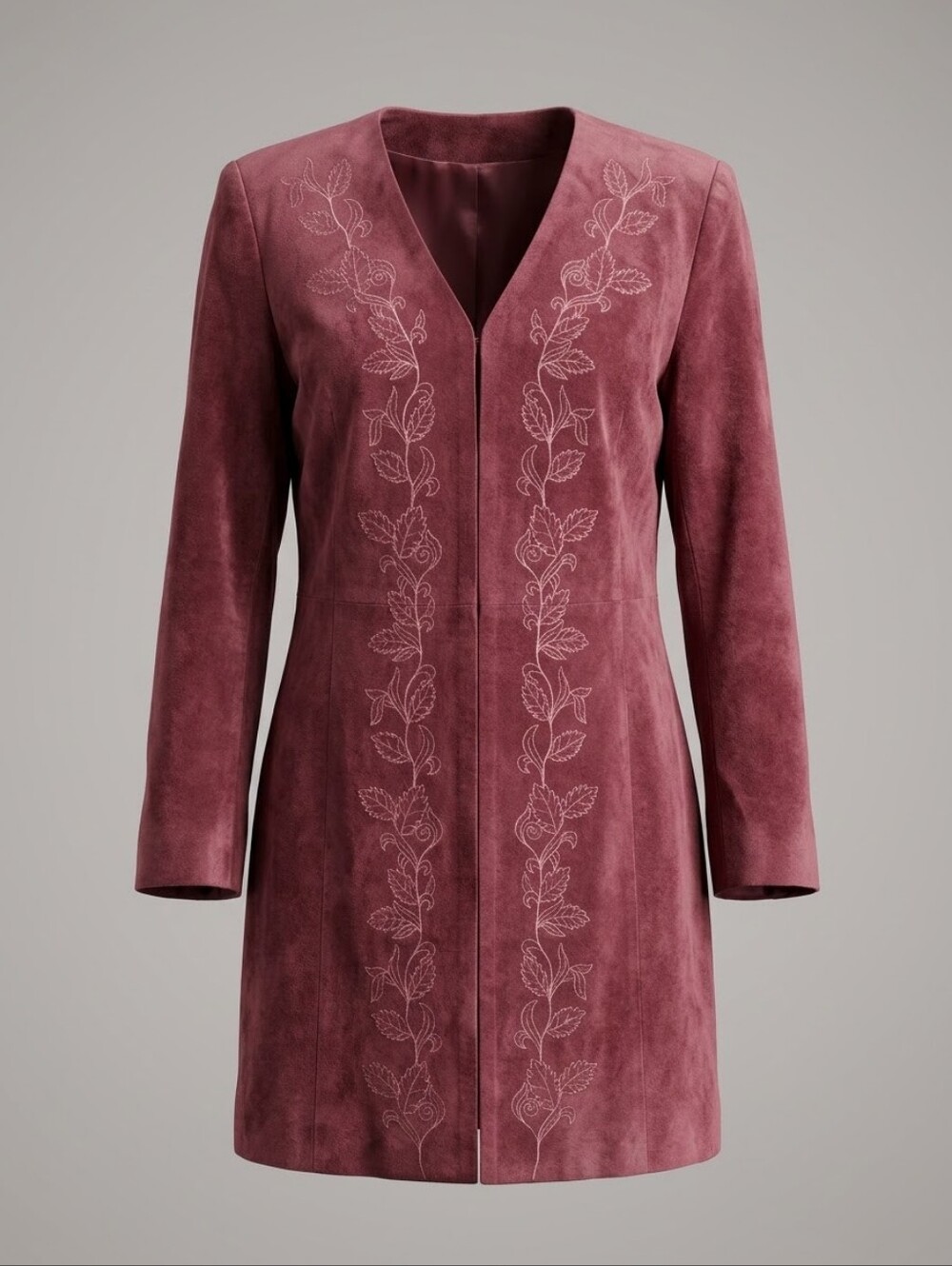 Vintage Burgundy Embroidered Suede Duster Jacket Y2K Western Boho Whimsigoth